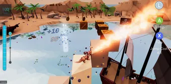 Screenshot of the neurofeedback game Dragon Bay: a dragon breathes fire at a pirate ship