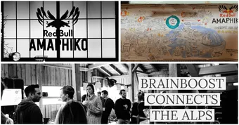 Collage from Red Bull Amaphiko “Connects the Alps” with the caption “brainboost connects the alps”